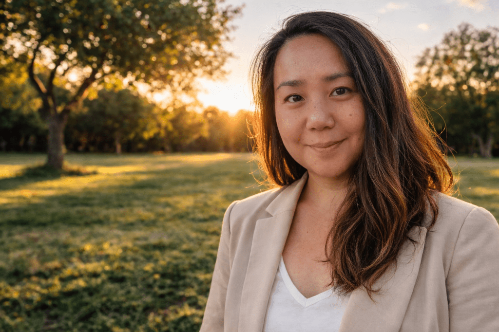 Headshot of Christina against a sunset backdrop